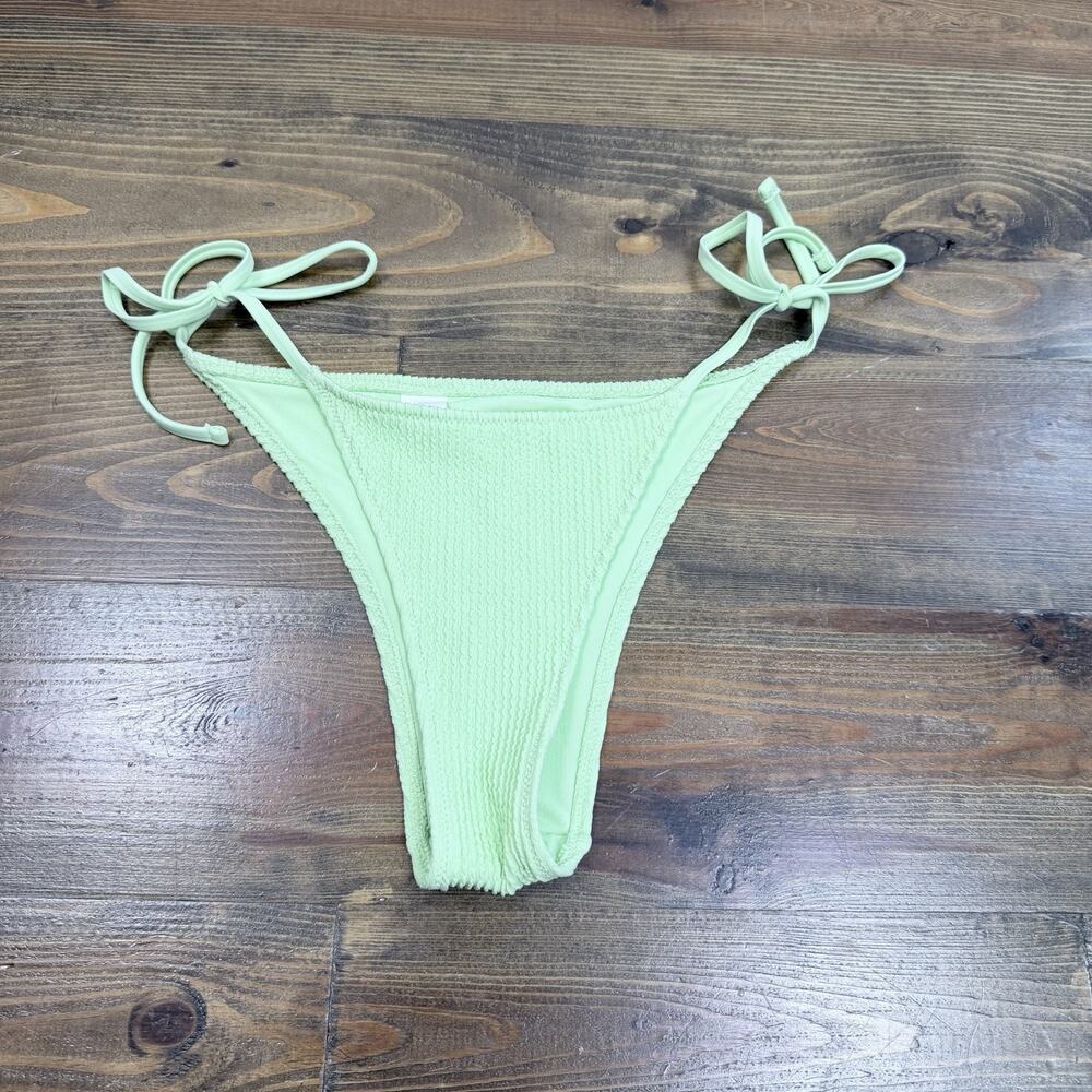 Aerie American Eagle Green Textured String Tie Bikini Bottoms Small Cheeky